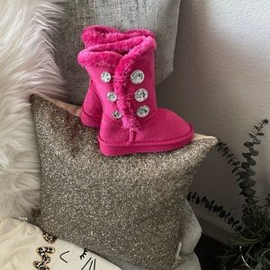 Girls Pink Faux Fur Boots Bling